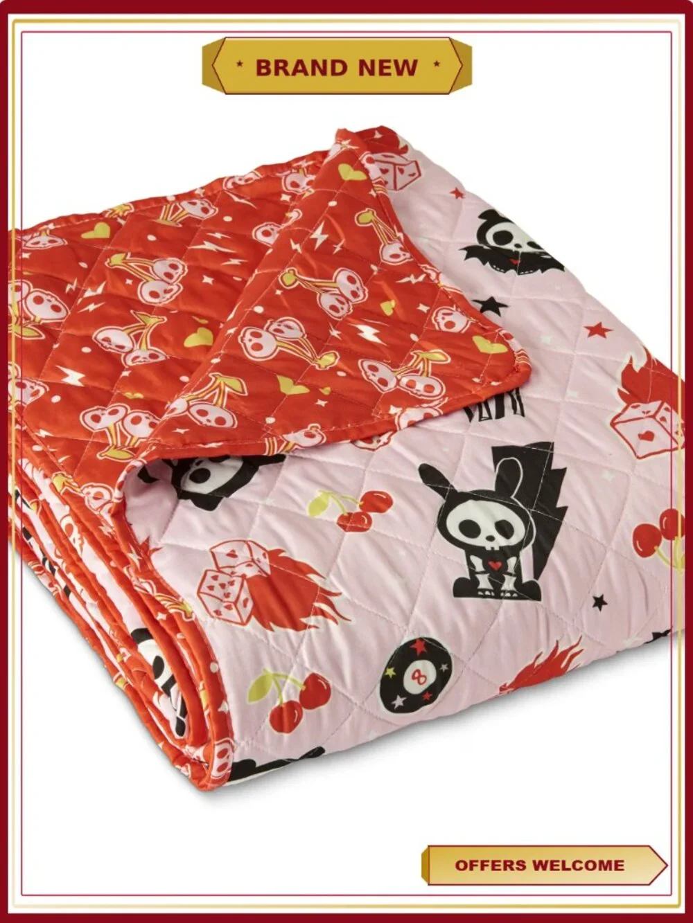 Twin/Full Reversible Microfiber Quilted Blanket Cherry Bomb Skelanimals